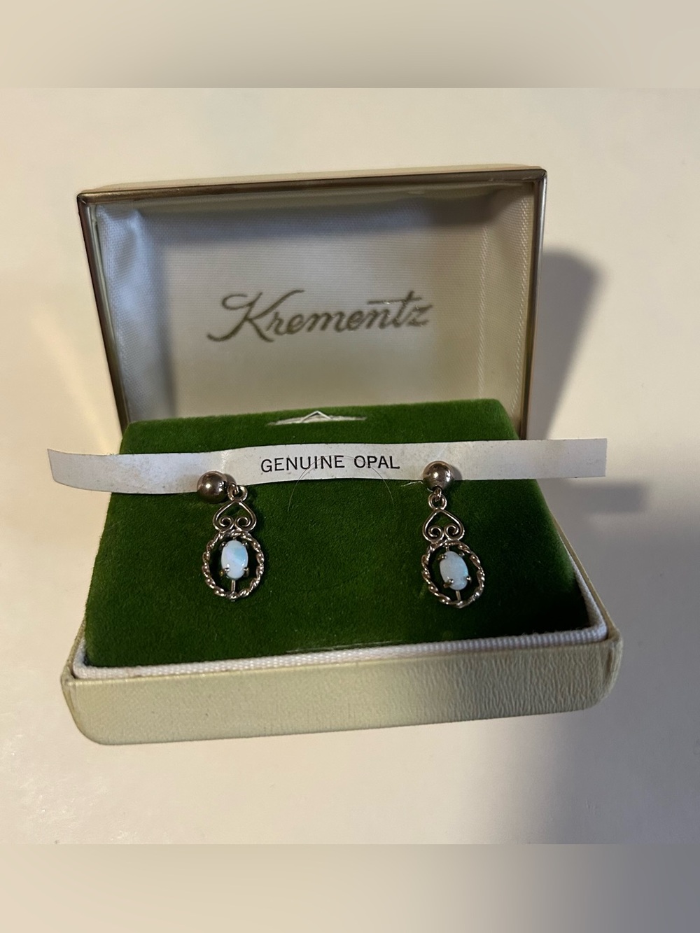 Krementz Gold Opal Drop Earrings - White Opal